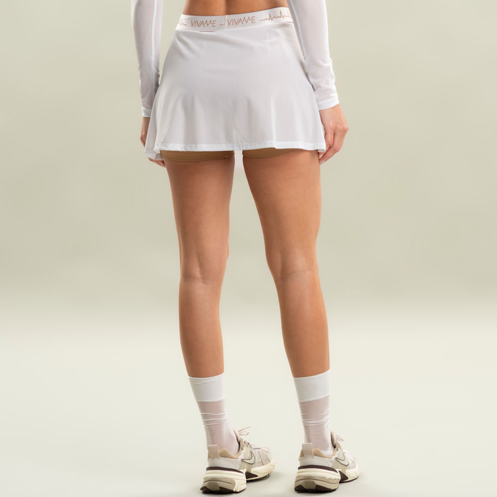 Short Saia Transpassado Tule Duplo Camel Vivame Branco - Imagem 2