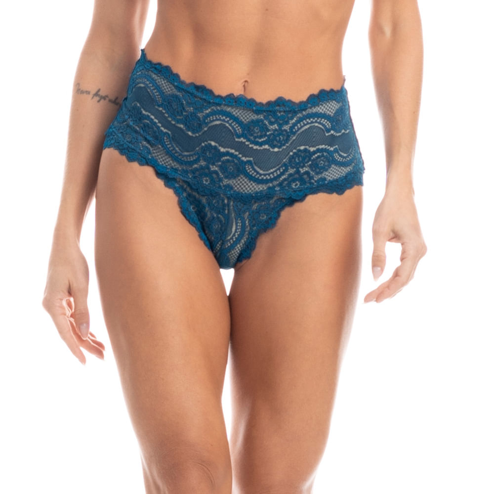 Calcinha Compress Slim Power Em Renda Naomi Azul-marinho - Imagem 1