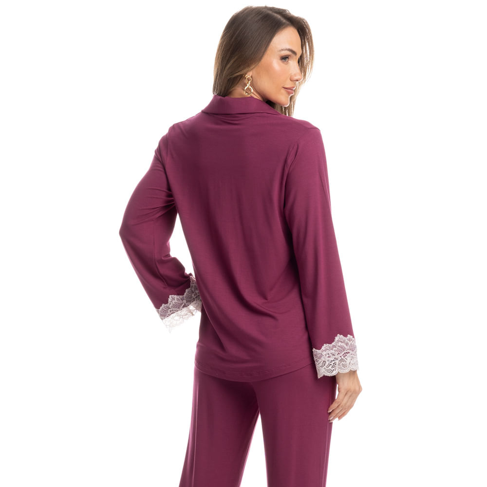 Pijama Feminino Longo Americano Acácia Rosa - Imagem 2