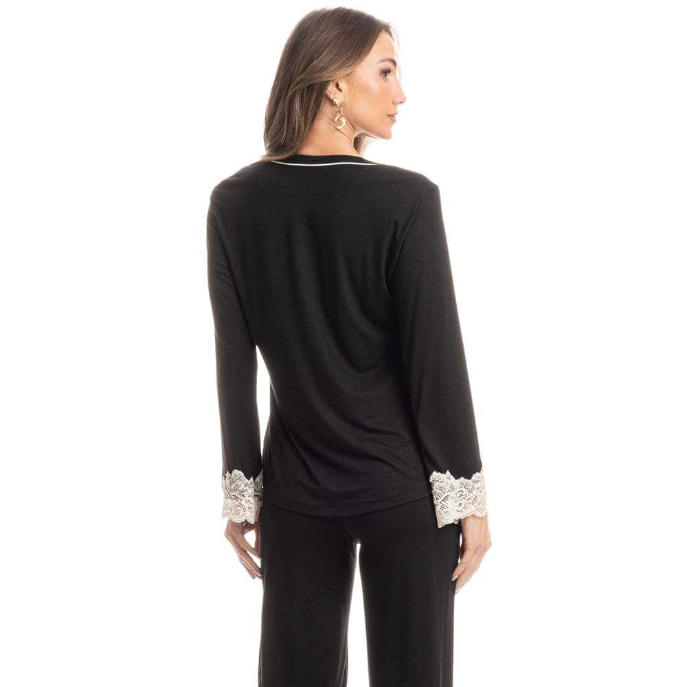 Pijama Feminino Longo Acácia Preto - Imagem 2