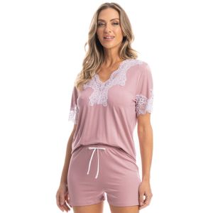 Pijama Feminino Curto Com Renda Paula