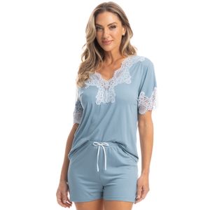 Pijama Feminino Curto Com Renda Paula
