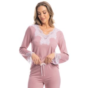 Pijama Feminino Wide Leg Com Renda Paula