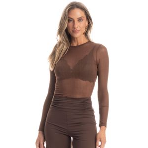 Blusa Feminina Manga Longa De Tule Chocolate