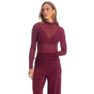 Blusa Feminina Manga Longa De Tule Burgundy