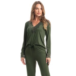 Pijama Feminino Longo Com Renda Floresta