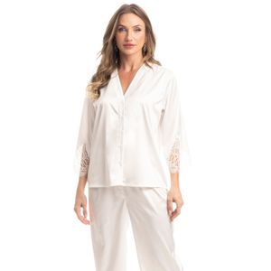 Pijama Feminino Longo Americano Com Renda Alícia