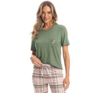 Pijama Feminino Longo Manga Curta Laura