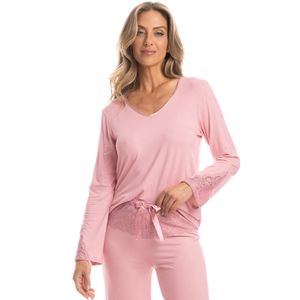 Pijama Longo Wide Leg Com Renda Marie