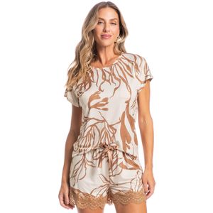 Pijama Feminino Curto Victoria Algas Caramelo