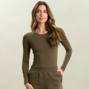 Blusa Feminina Manga Longa Raglan Khaki Vivame