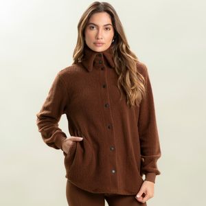 Camisa Abotoada Feminina Mini Sherpa Com Gola Alta Vivame