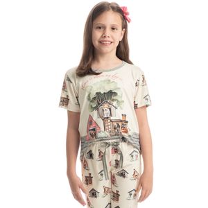Pijama Infantil Longo Manga Curta Vira Latas