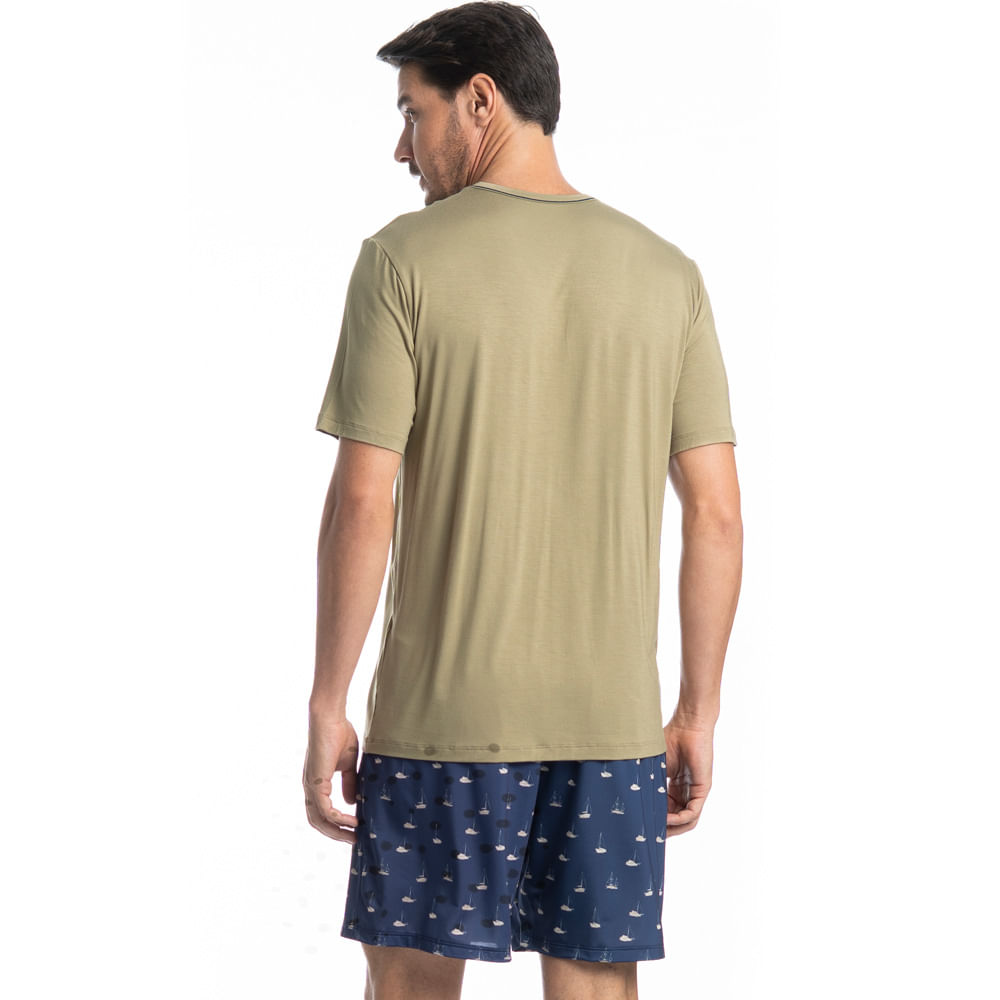 Pijama Masculino Curto Barcos Tombini Azul-marinho - Imagem 2