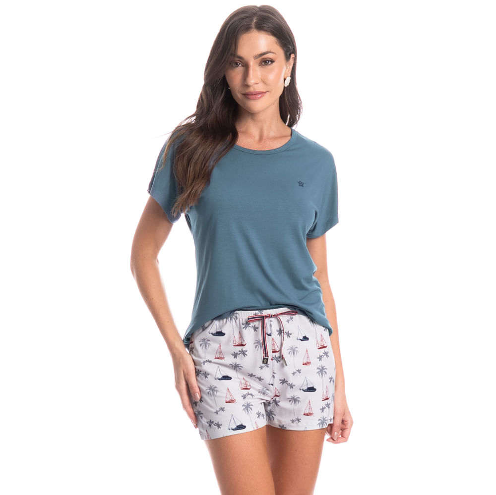 Pijama Curto Feminino Veleiro Azul-2 - Imagem 1