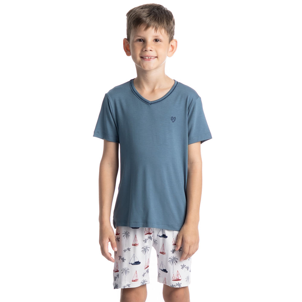 Pijama Curto Infantil Masculino Veleiro Tombini Azul-2 - Imagem 1