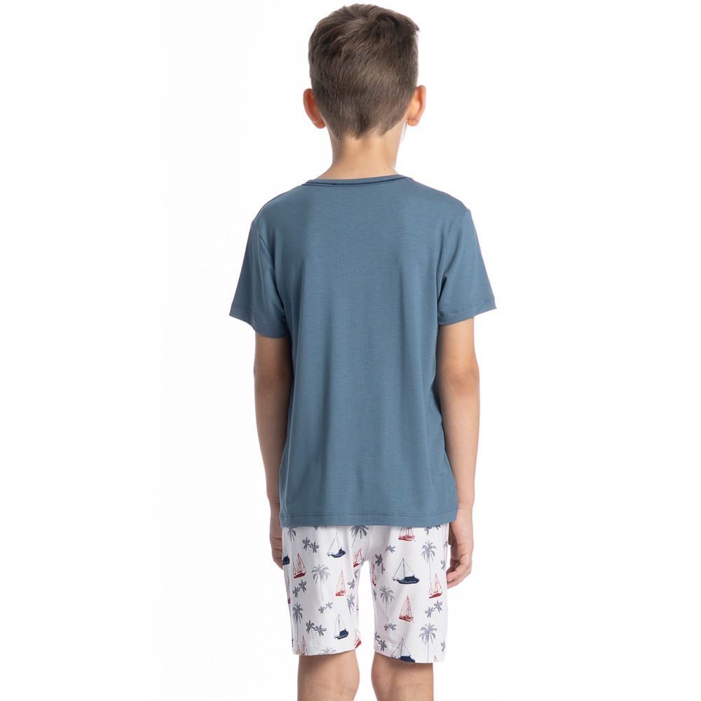 Pijama Curto Infantil Masculino Veleiro Tombini Azul-2 - Imagem 2