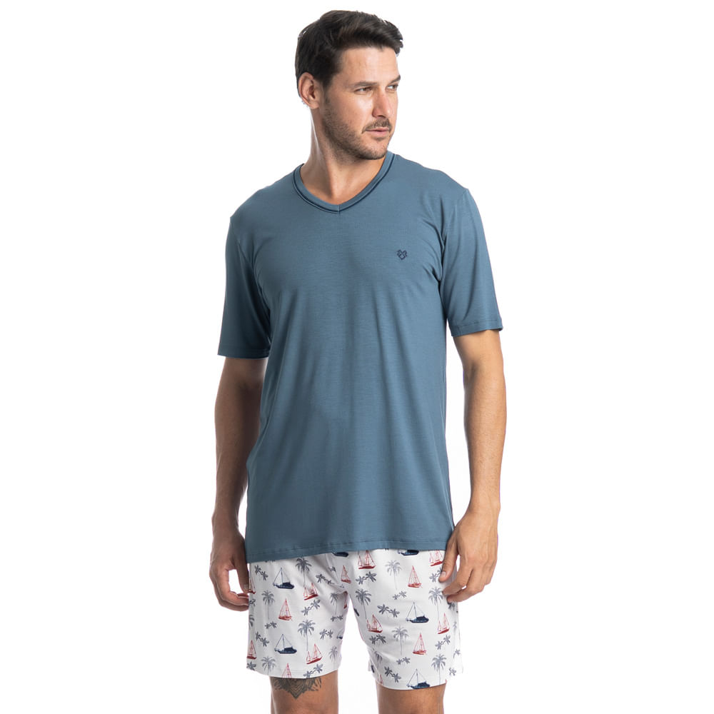 Pijama Masculino Curto Veleiro Tombini Azul-2 - Imagem 1