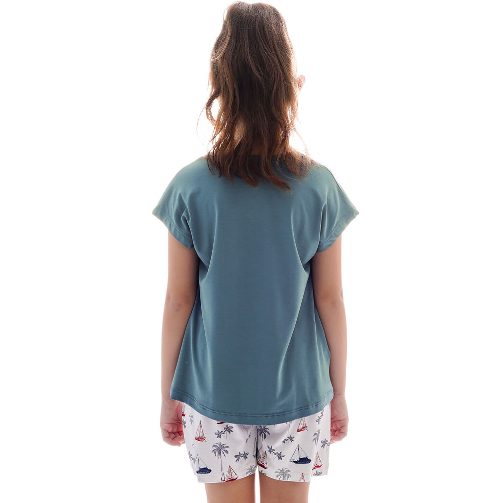 Pijama Curto Infantil Feminino Veleiro Azul-2 - Imagem 2