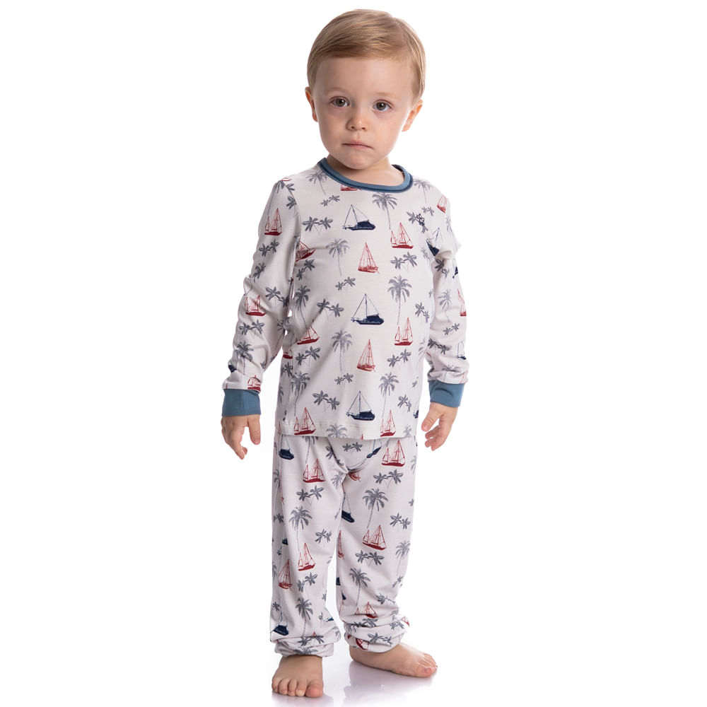 Pijama Unissex Infantil Longo Com Punho Veleiro Tombini Azul - Imagem 1