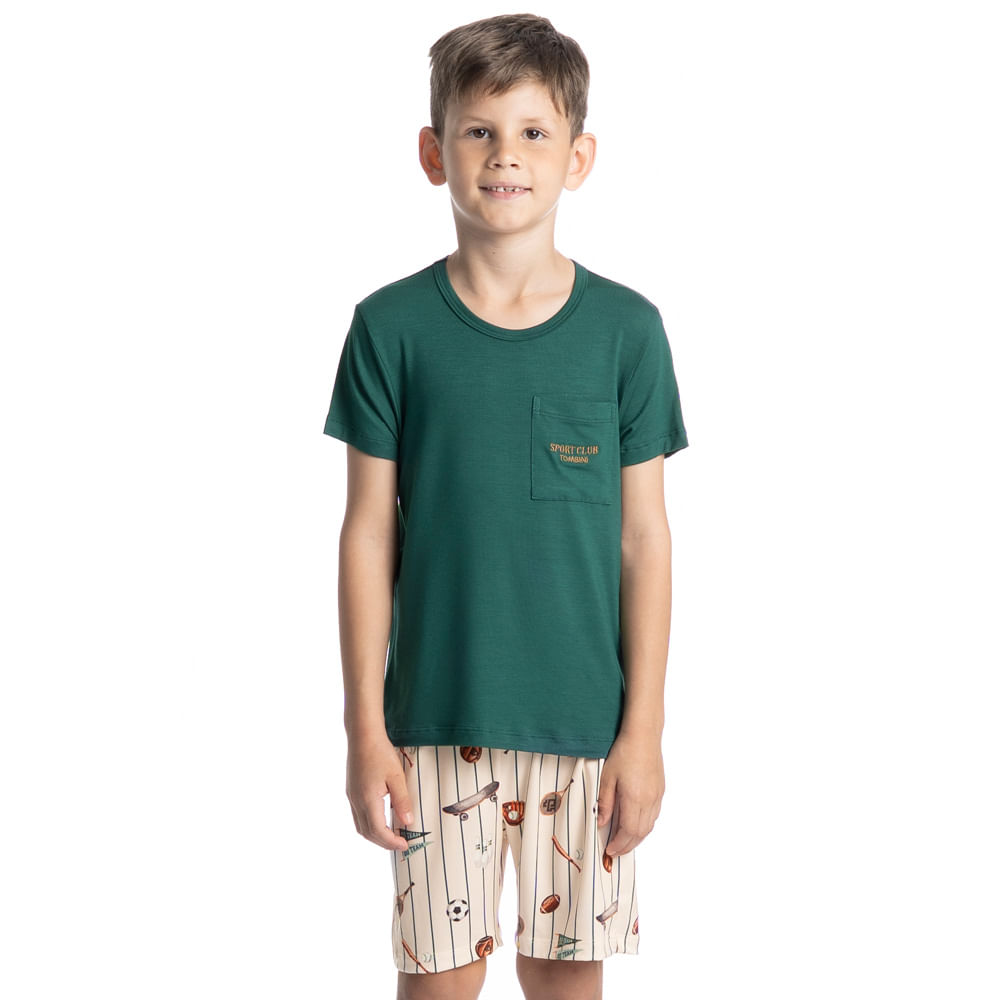 Pijama Curto Infantil Com Bolso Sport Verde - Imagem 1