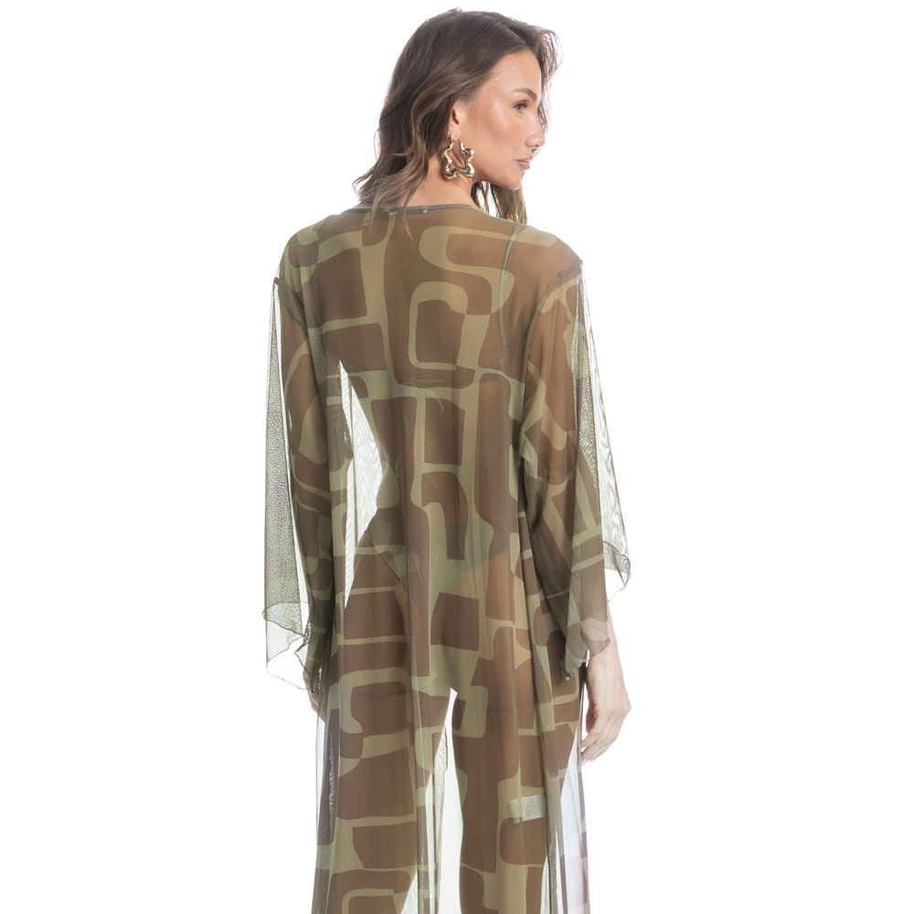 Kaftan De Tule Com Manga Cravo Marrom - Imagem 2