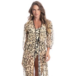 Kaftan De Tule Com Manga Onça