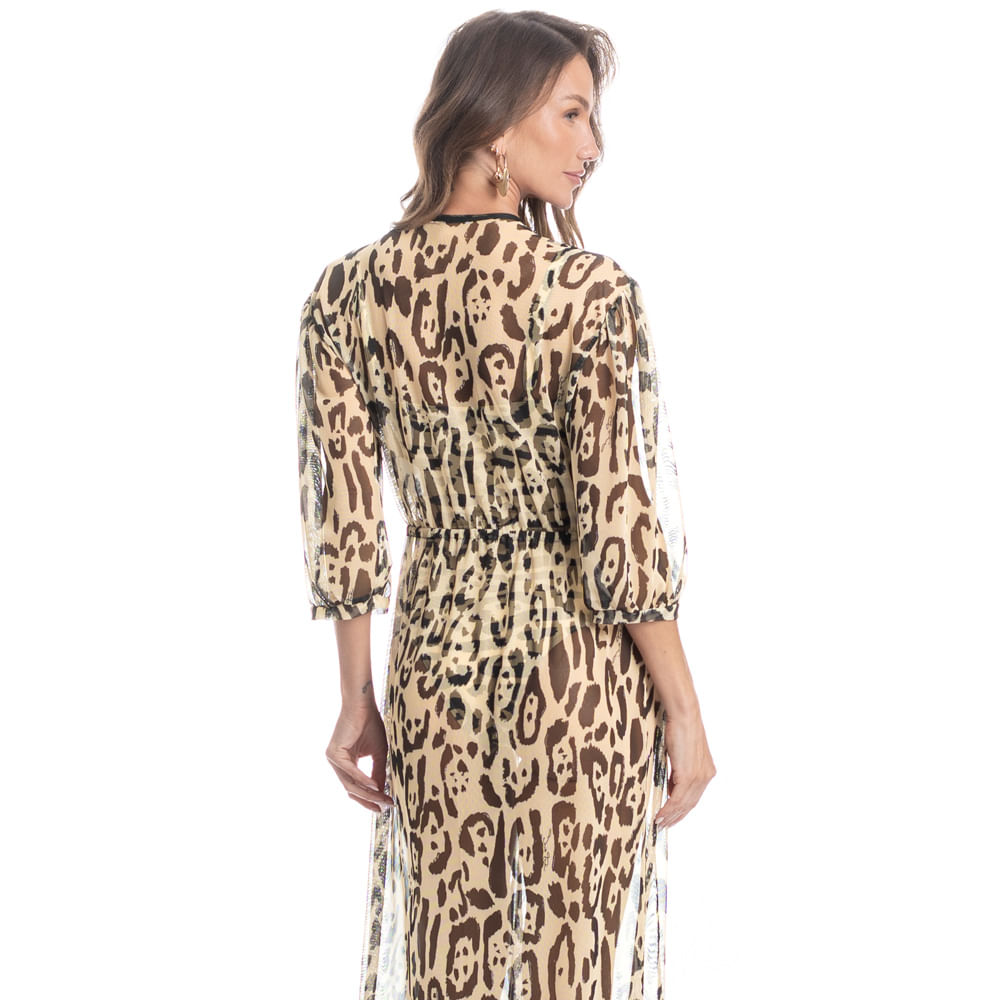 Kaftan De Tule Com Manga Onça Bege - Imagem 2