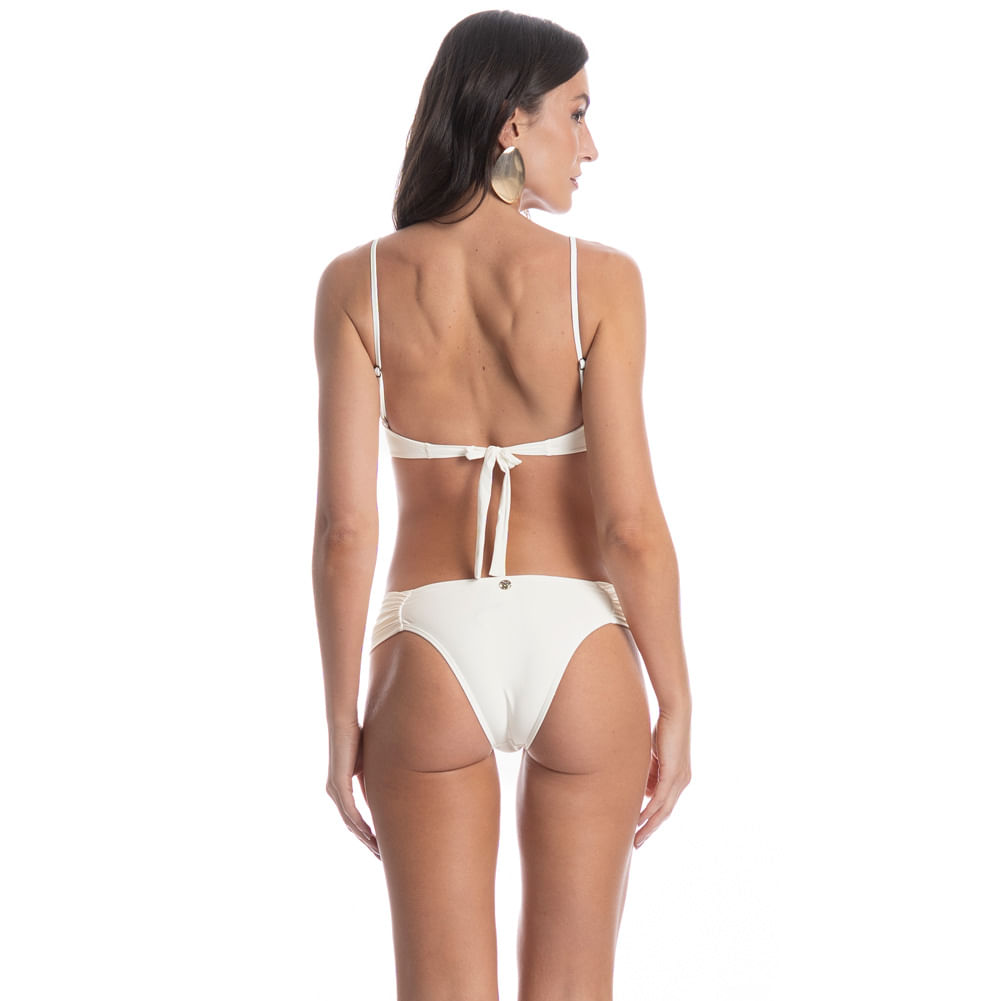 Biquíni Com Argola Franzida Média Constanza Branco - Imagem 2