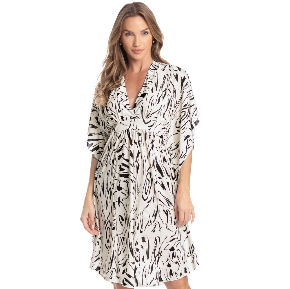 Kaftan Feminino Médio Nero Branco - Imagem 1