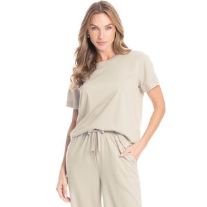 Pijama Longo Manga Curta Com Bolso Duda