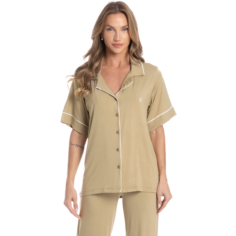 Pijama Longo Manga Curta Americano Samantha Verde - Imagem 1