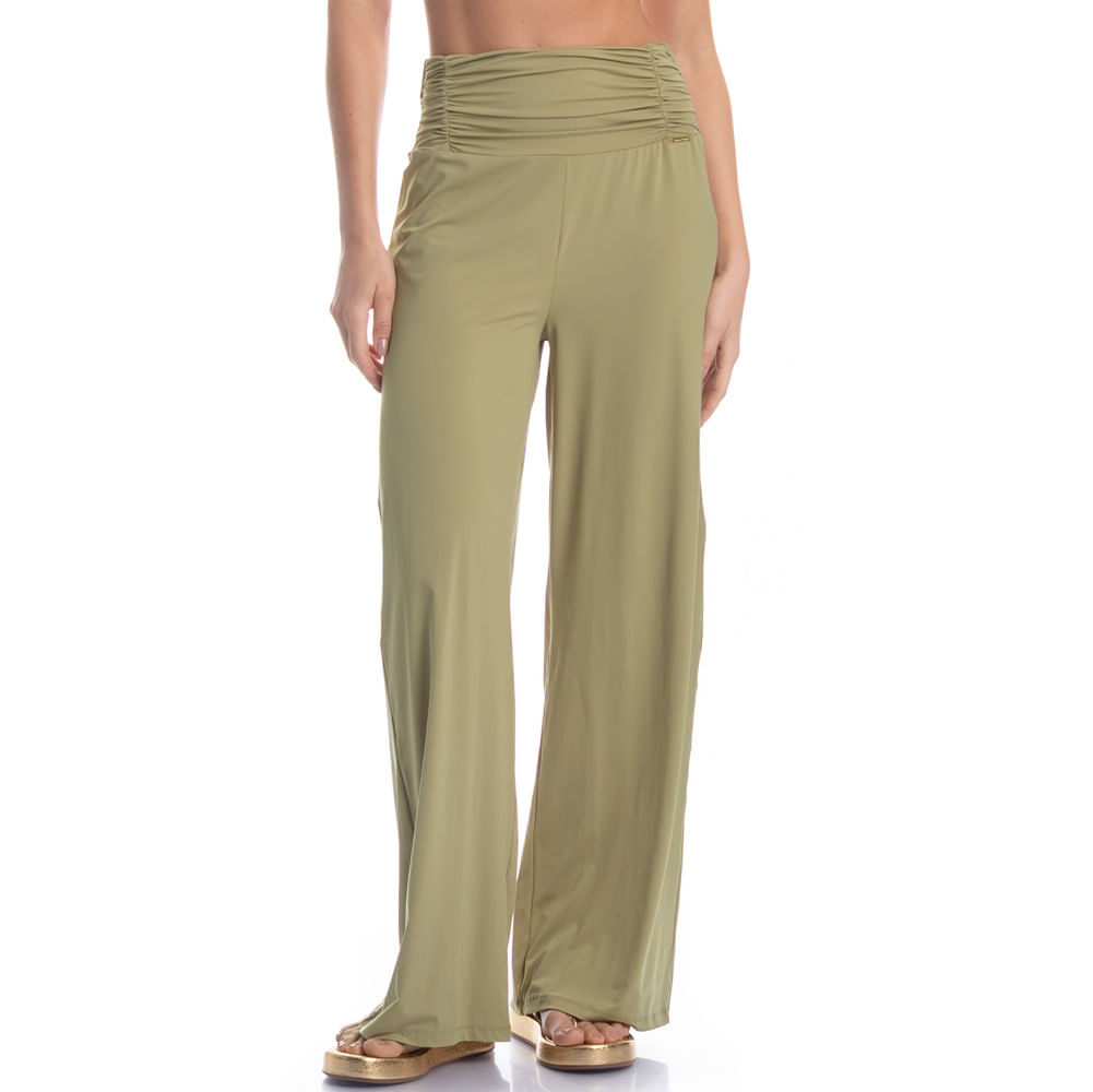 Calça Feminina Com Cós Frontal Franzido Verdini Verde - Imagem 1