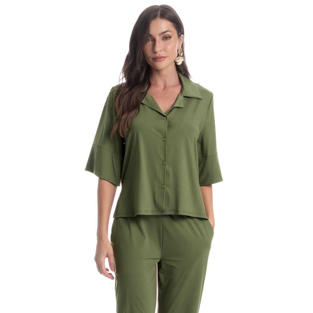 Camisa Feminina Curta Breeze Verde - Imagem 1