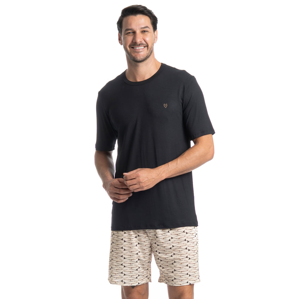 Pijama Curto Masculino Netuno Preto - Imagem 1