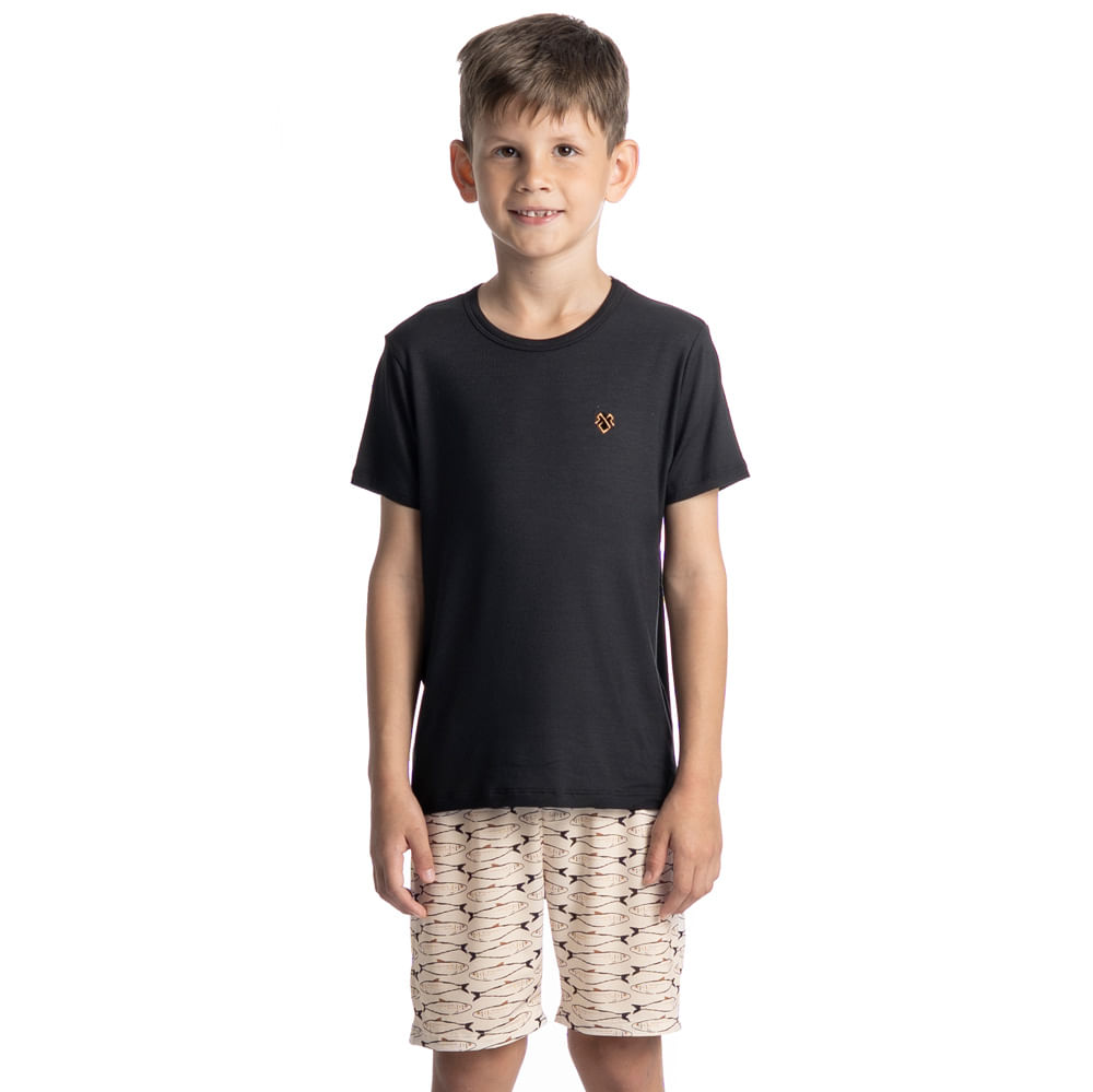 Pijama Curto Masculino Infantil Netuno Preto - Imagem 1