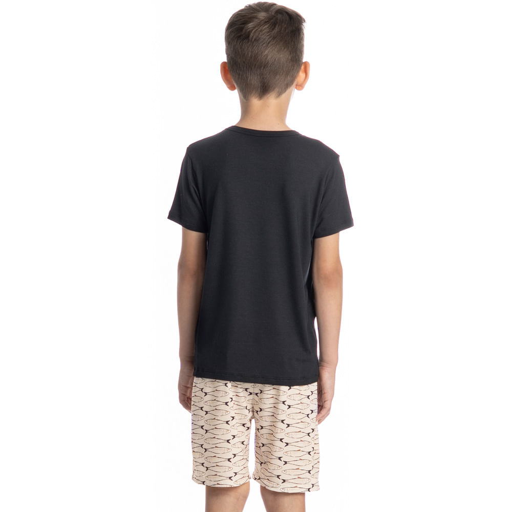 Pijama Curto Masculino Infantil Netuno Preto - Imagem 2