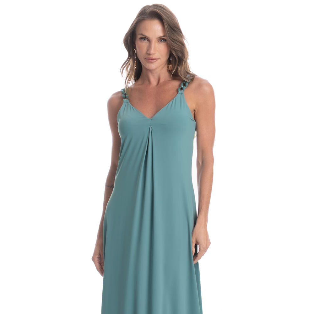 Vestido Longo Com Prega Serena Azul - Imagem 1