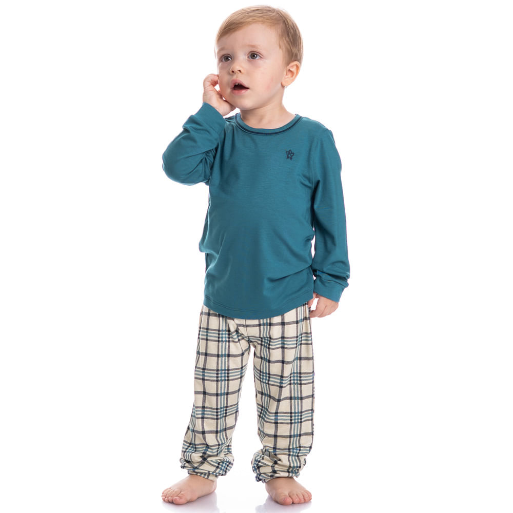 Pijama Chess Longo Infantil Unissex Azul-2 - Imagem 1