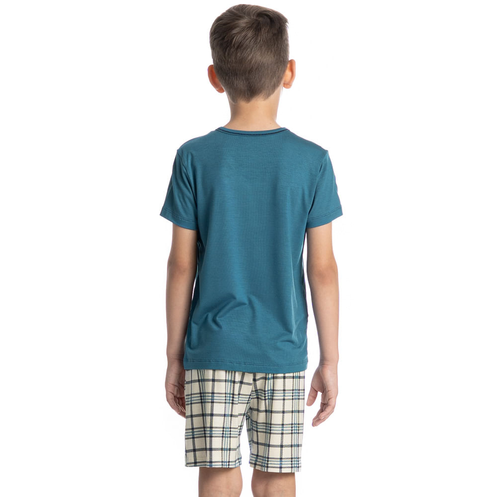 Pijama Masculino Curto Infantil Chess Tombini Azul-2 - Imagem 2