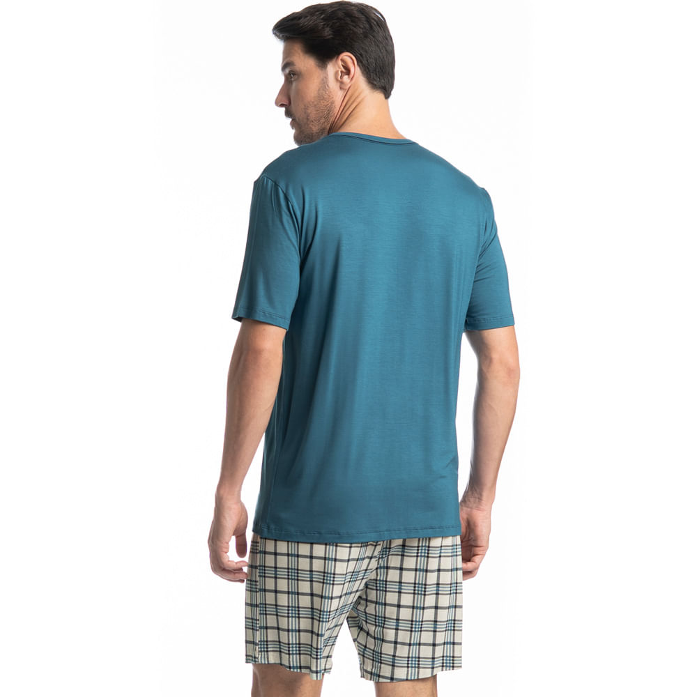 Pijama Masculino Curto Chess Tombini Azul-2 - Imagem 2