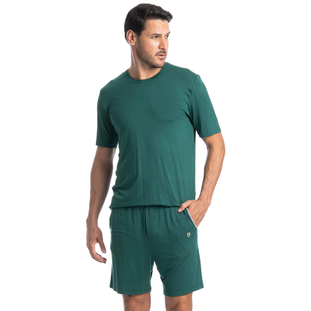 Pijama Masculino Curto Com Bolso Lucca Tombini Verde - Imagem 1