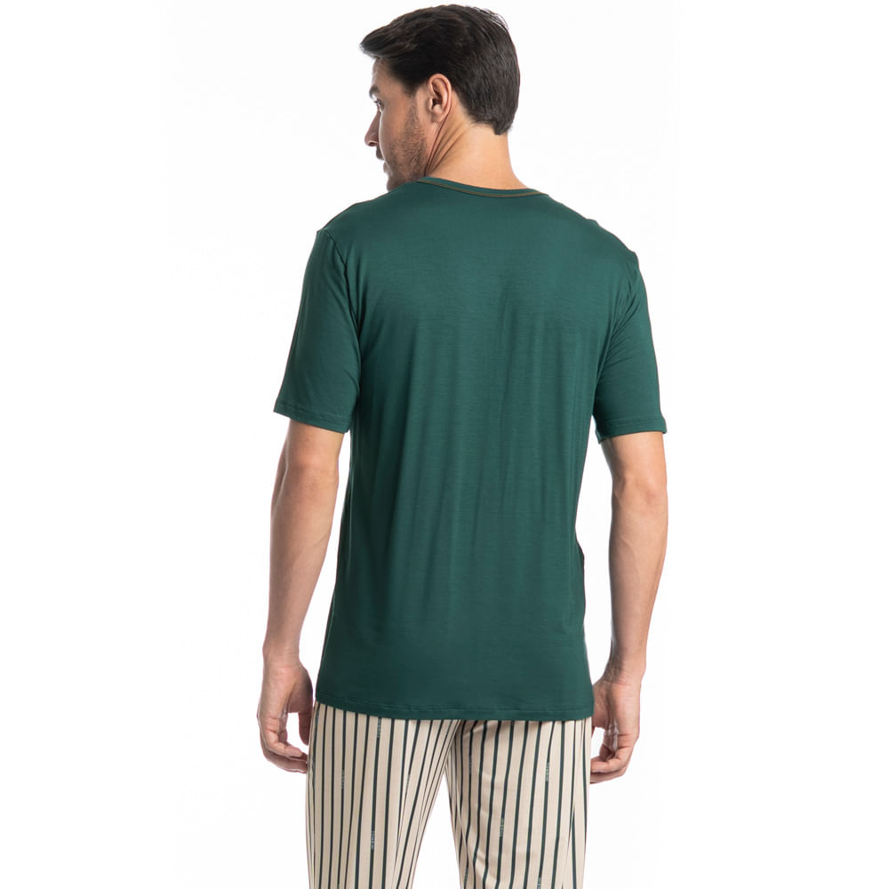 Pijama Masculino Longo Manga Curta Tombini Verde - Imagem 2