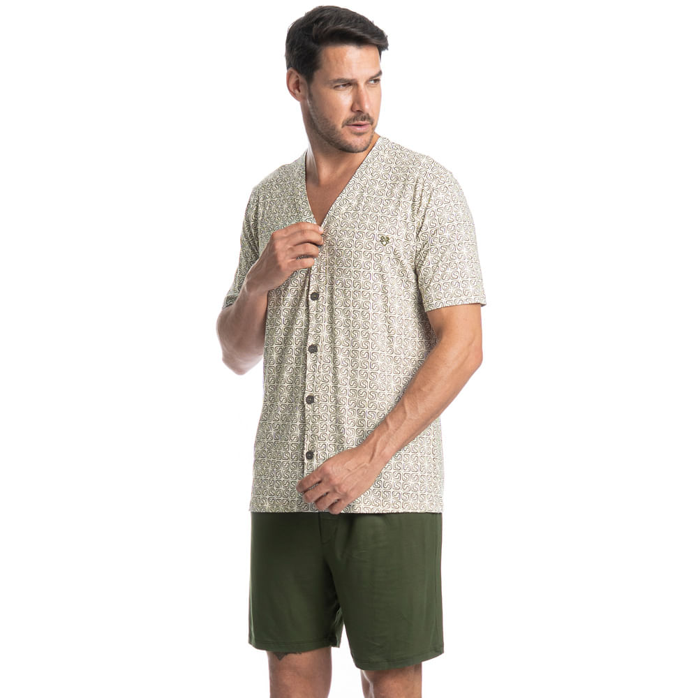 Pijama Masculino Curto Americano Apolo Tombini Verde - Imagem 1