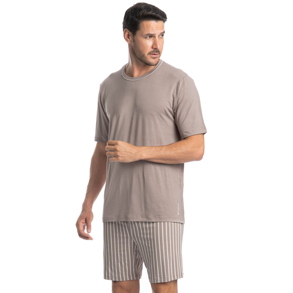 Pijama Masculino Curto Mateo Tombini Bege - Imagem 1