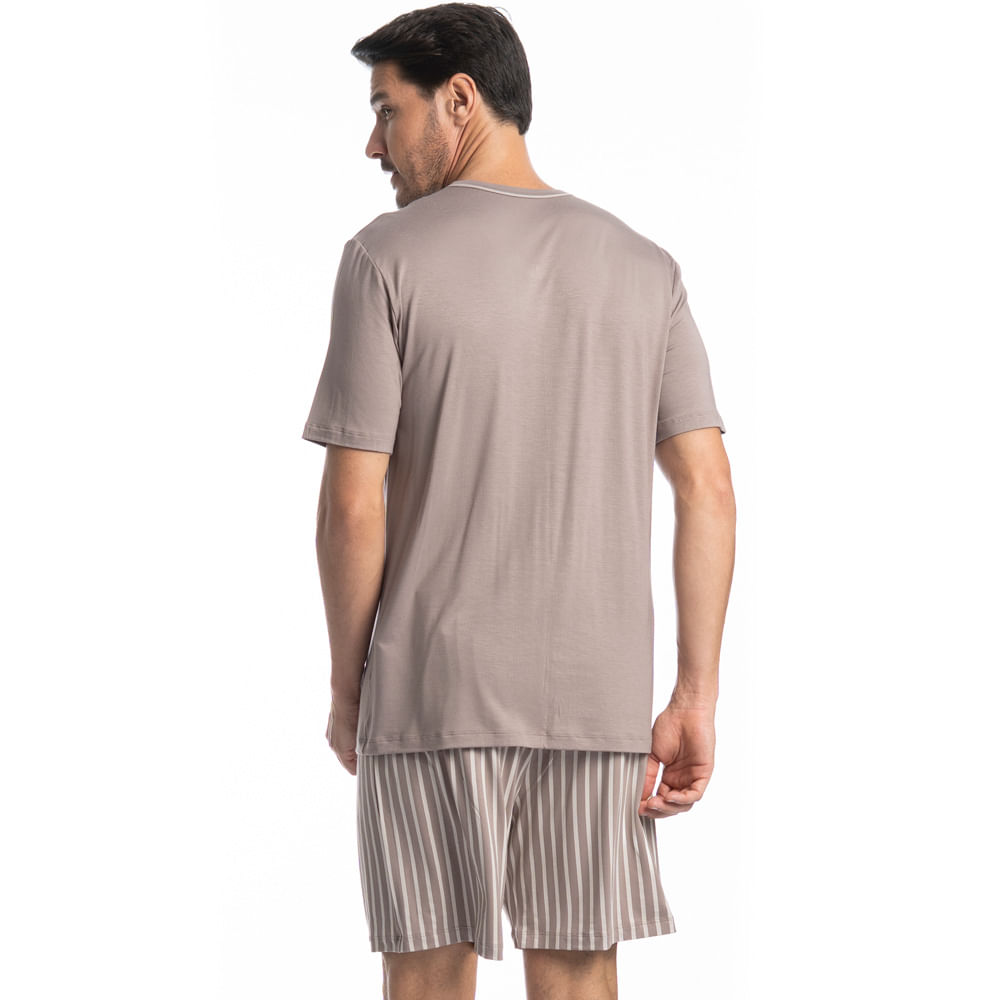 Pijama Masculino Curto Decote V Mateo Tombini Bege - Imagem 2