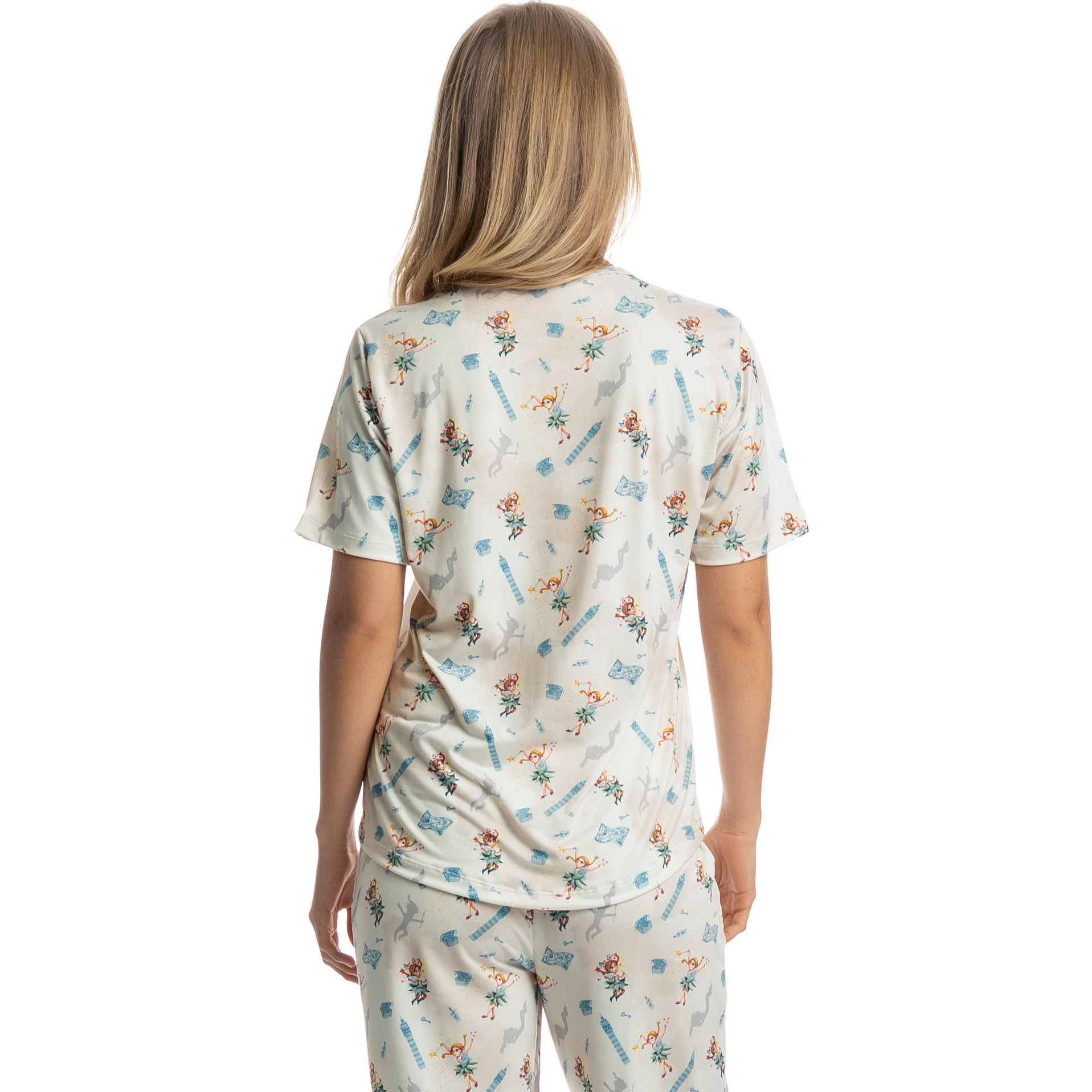 Pijama Longo Manga Curta Sininho Branco - Imagem 2