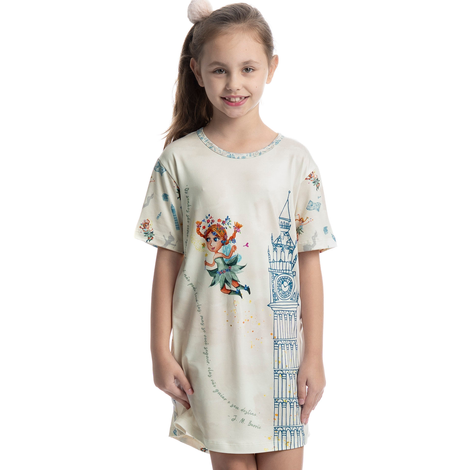 Camisão Curto Infantil Sininho Branco - Imagem 1