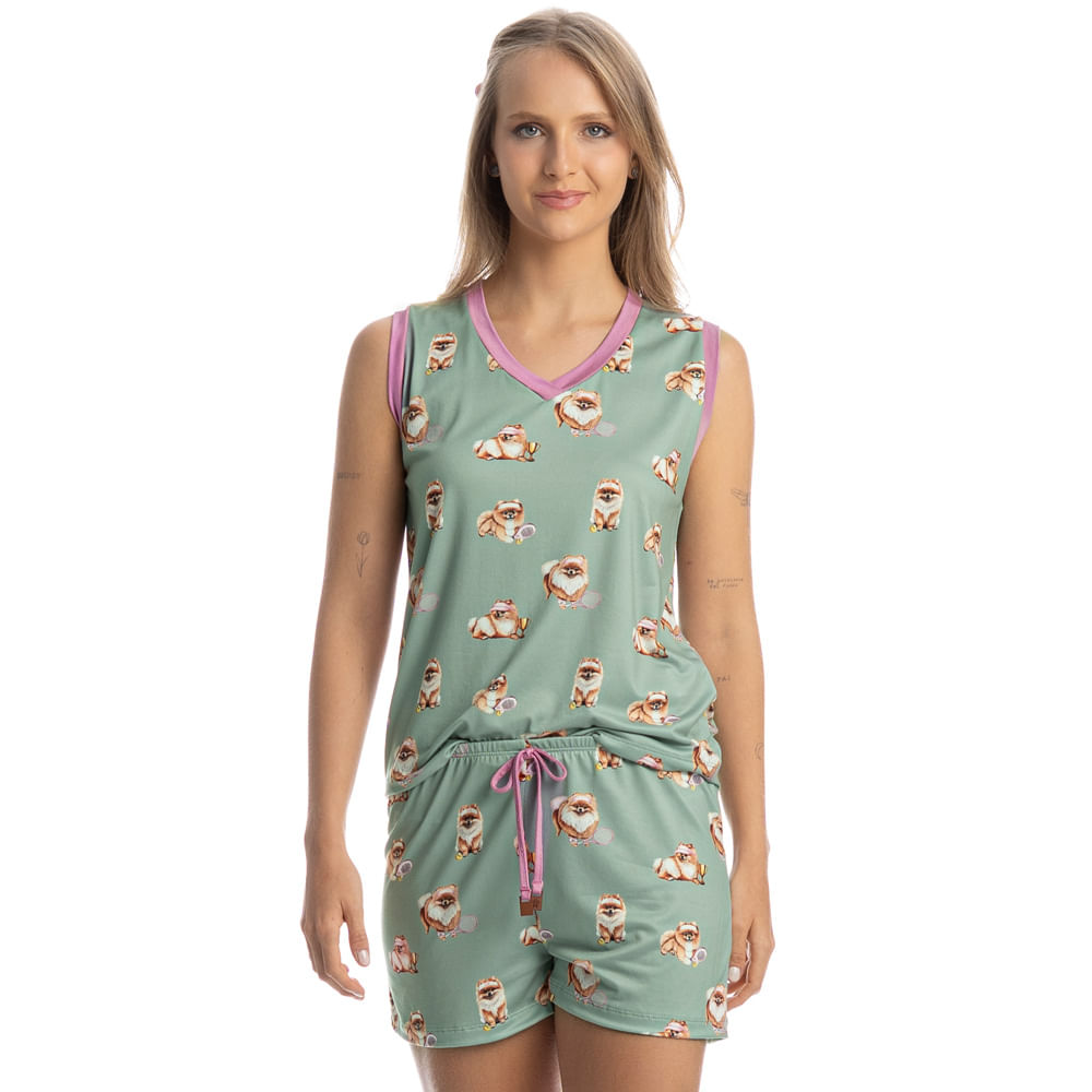 Pijama Curto Regata Decote V Lyla Sports Verde - Imagem 1