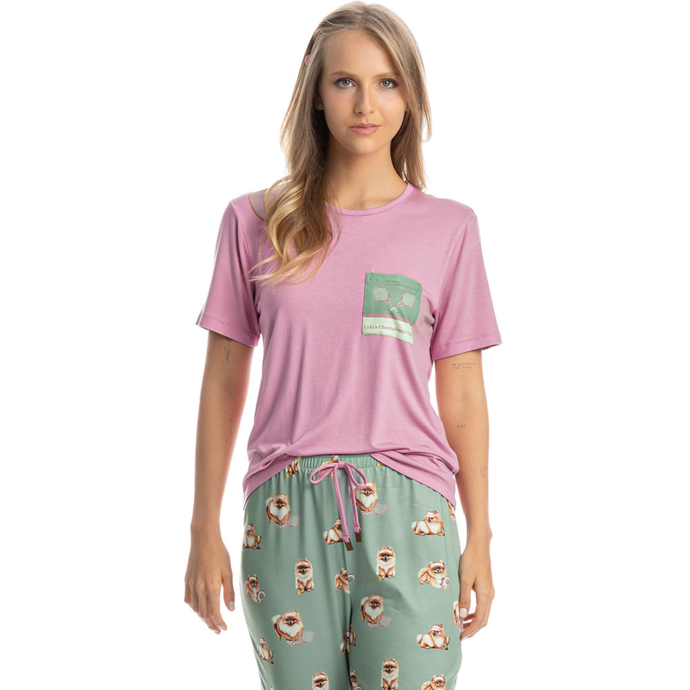 Pijama Longo Manga Curta Lyla Sports Verde - Imagem 1